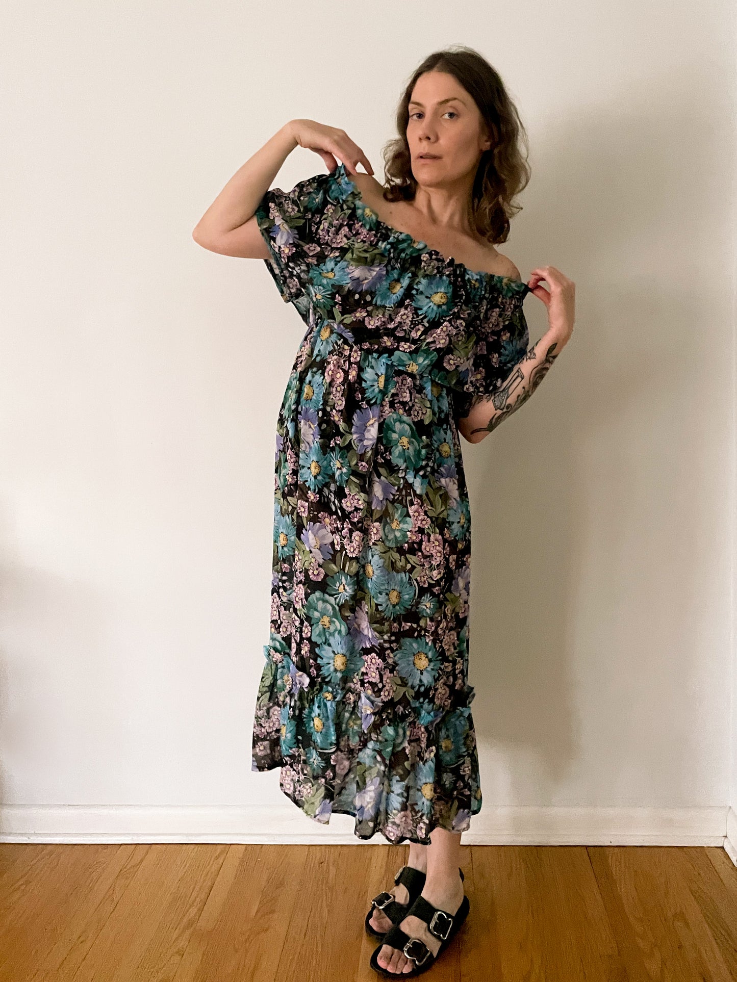 Midnight Flower Midi Dress