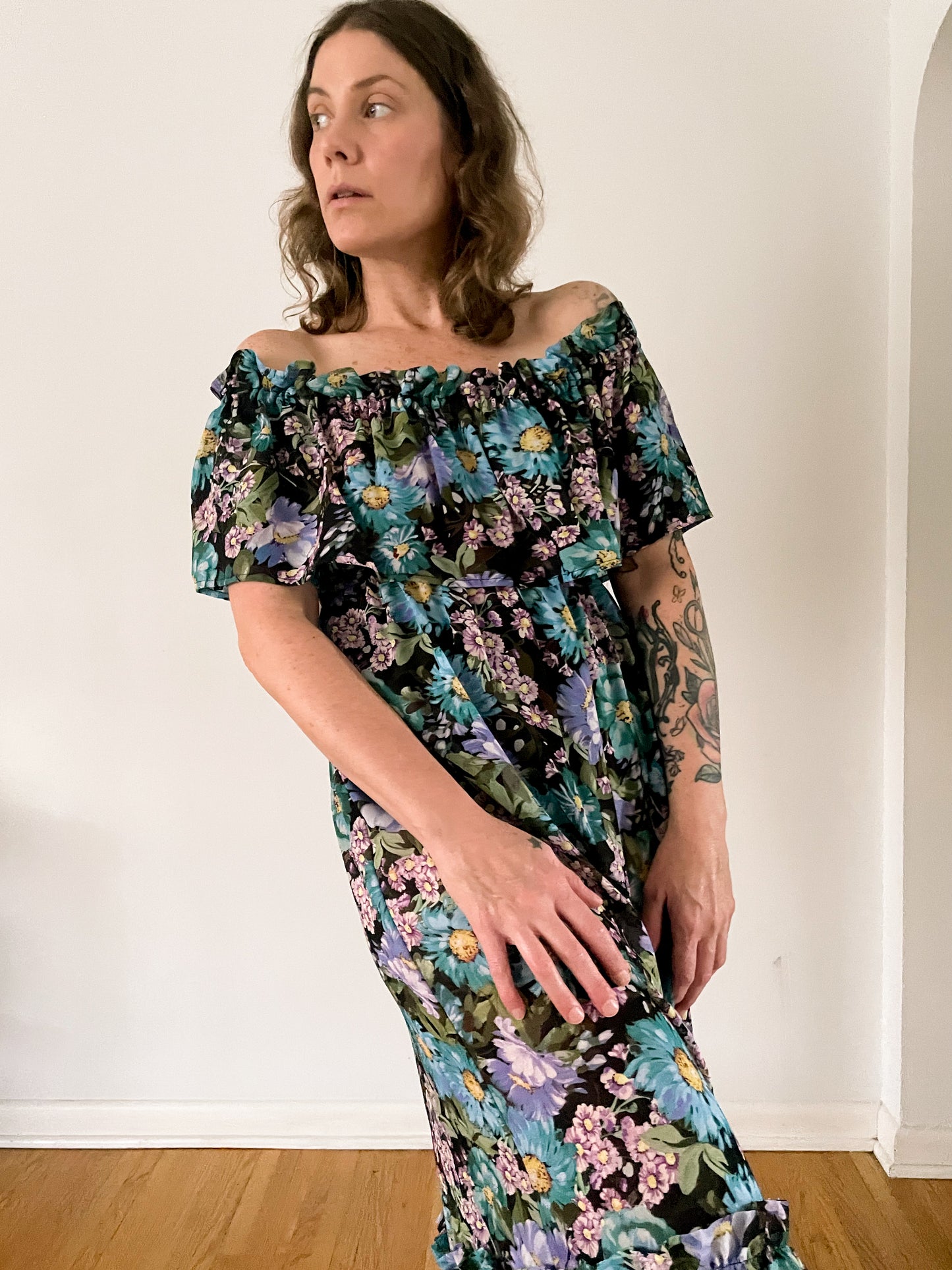 Midnight Flower Midi Dress