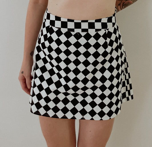 Black & White Diagonal Check Skort