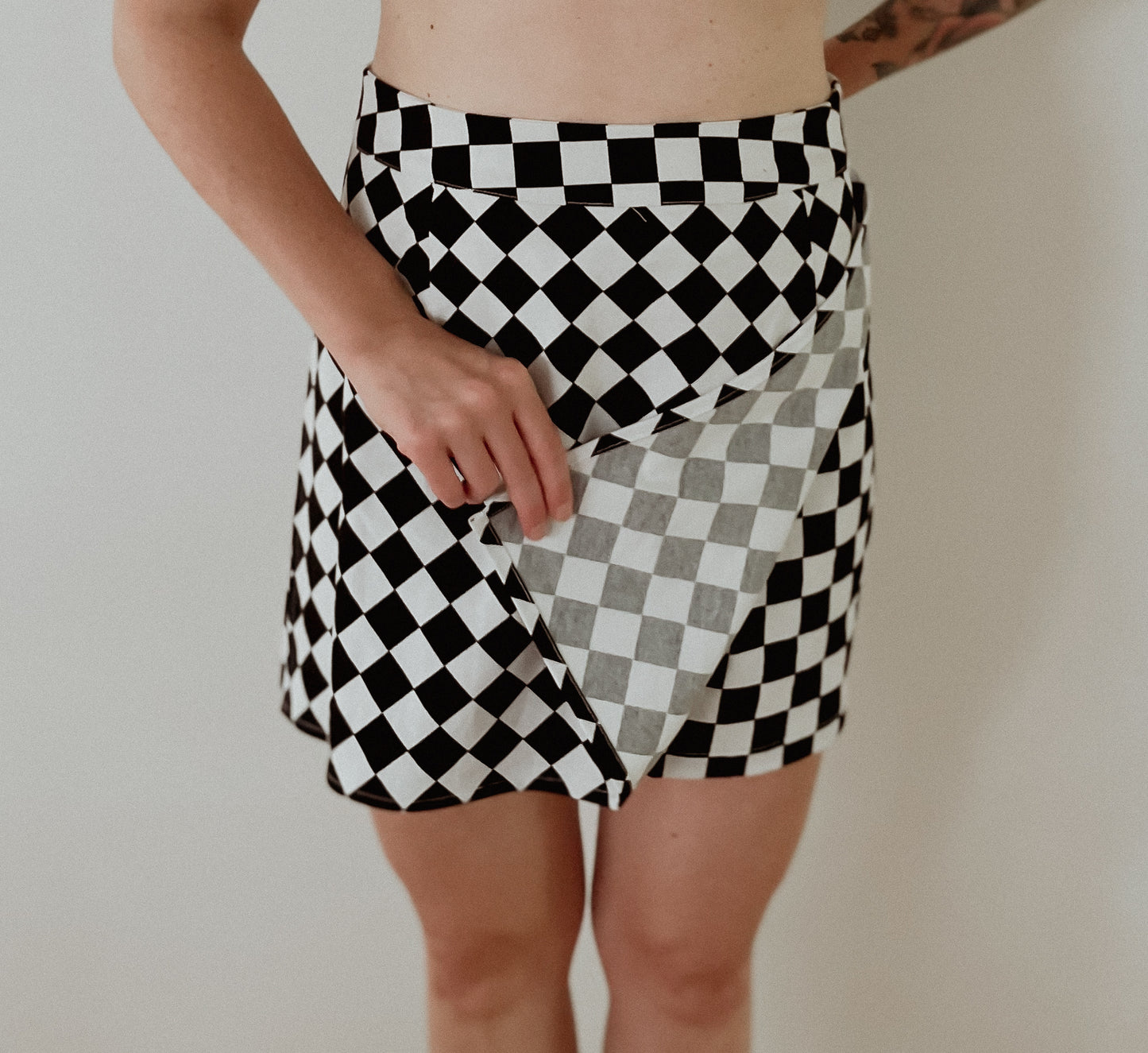 Black & White Diagonal Check Skort